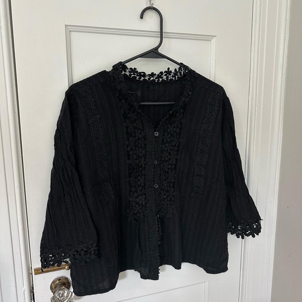 Black Lace Trim Blouse